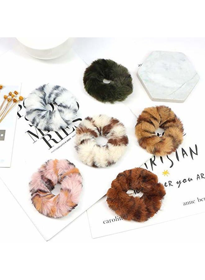 DINPREY Pack of 6 Faux Ru Furry Scrunchies, Fur Hair Bands Wristband Hair Rings, Women Girl kid's Faux Fur Fluffy Ball Hair Band Rope, Hair Tie Ponytail Holder Hair Accessories (6PCS-A) - Image 3