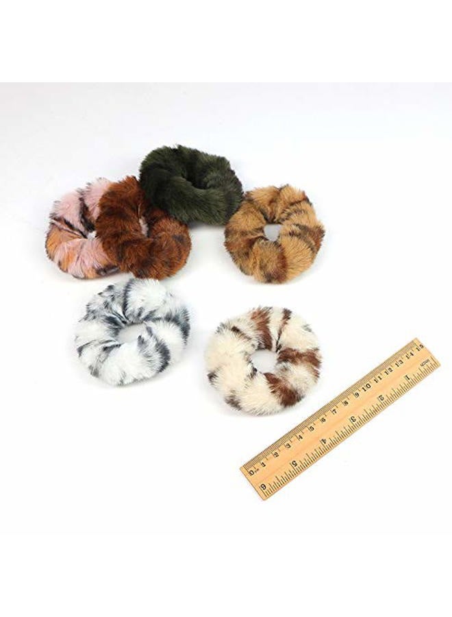 DINPREY Pack of 6 Faux Ru Furry Scrunchies, Fur Hair Bands Wristband Hair Rings, Women Girl kid's Faux Fur Fluffy Ball Hair Band Rope, Hair Tie Ponytail Holder Hair Accessories (6PCS-A) - Image 4