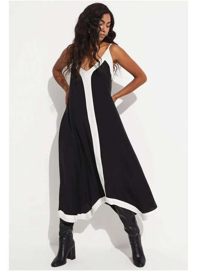 جون June Strappy Asymmetrical Maxi Dress Black