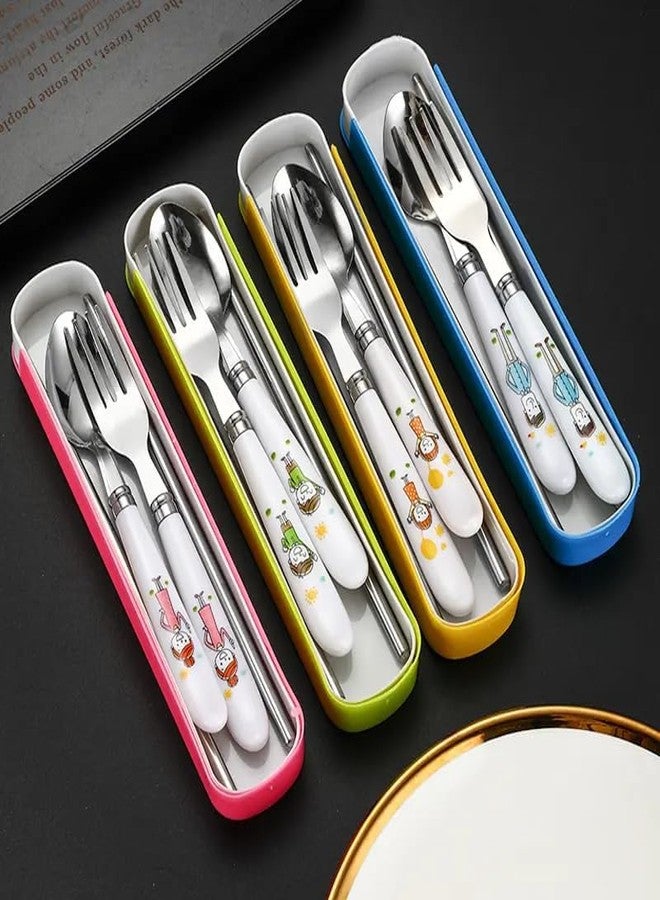 VARNH Bpa-Free Kids Utensils Set – Spoon Fork Chopsticks with Cute Handle & Storage Case– Ideal for School & Lunch Box– Multicolor (Set of 1) - Image 2