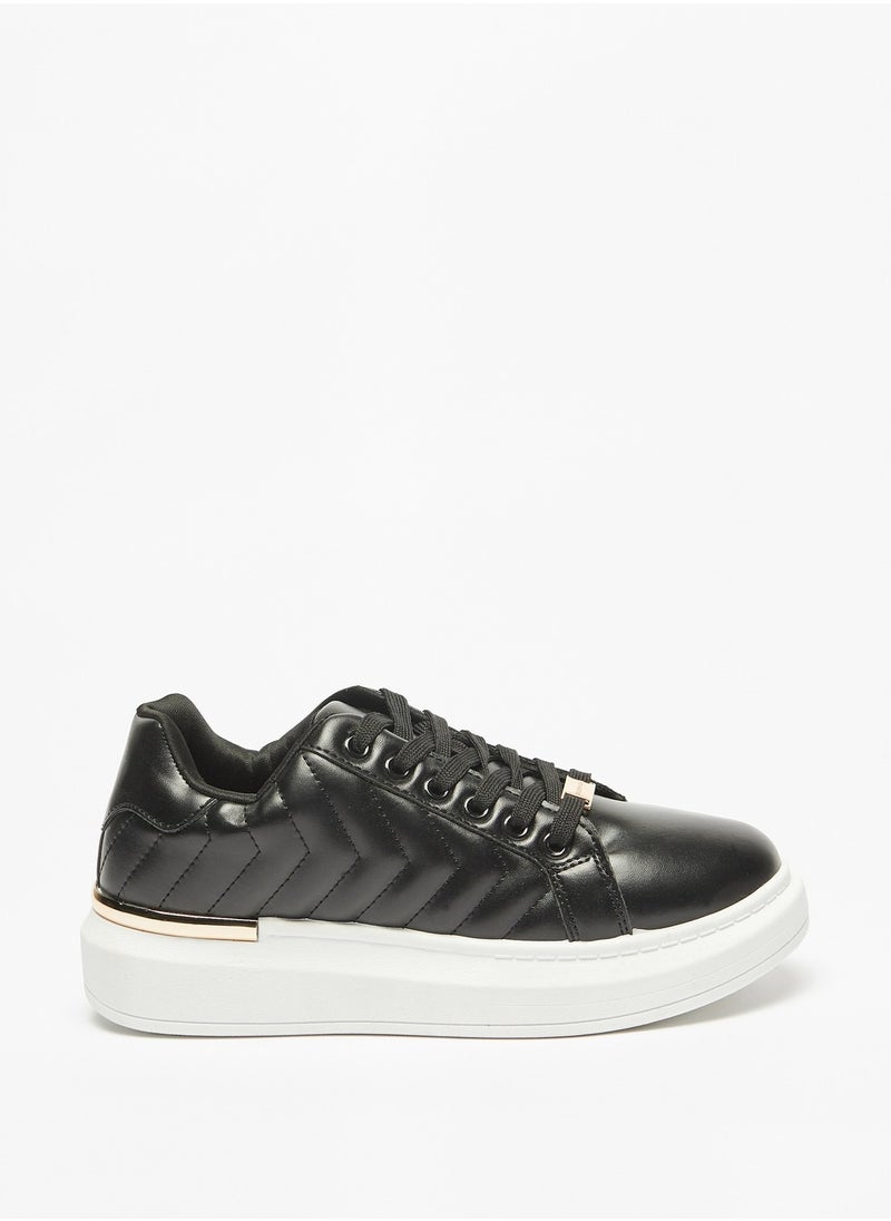 Flora Bella - Quilted Low Ankle Casual Sneakers with Lace-Up Closure - Image 1