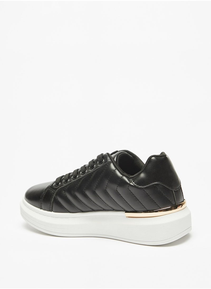 Flora Bella - Quilted Low Ankle Casual Sneakers with Lace-Up Closure - Image 1