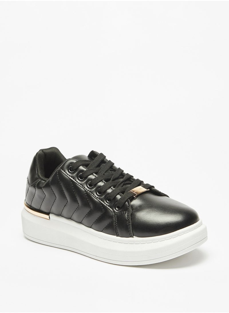 Flora Bella - Quilted Low Ankle Casual Sneakers with Lace-Up Closure - Image 1