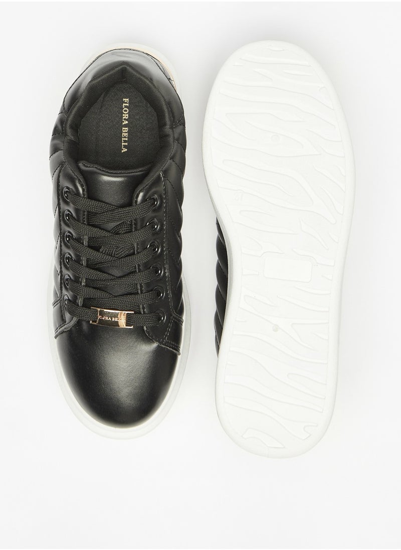 Flora Bella - Quilted Low Ankle Casual Sneakers with Lace-Up Closure - Image 1