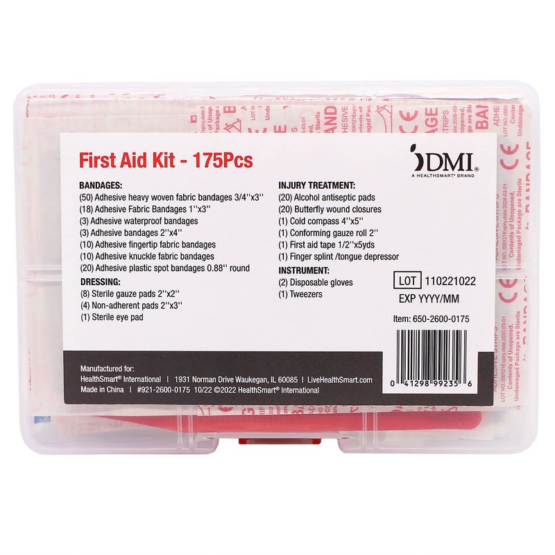 DMI 175-Piece First Aid Kit for Minor Injuries, Cuts and Scrapes, All-Purpose, Portable and Convenient, Includes Bandages, Injury Treatment, Dressings, and Instruments, HSA & FSA Eligible - Image 2