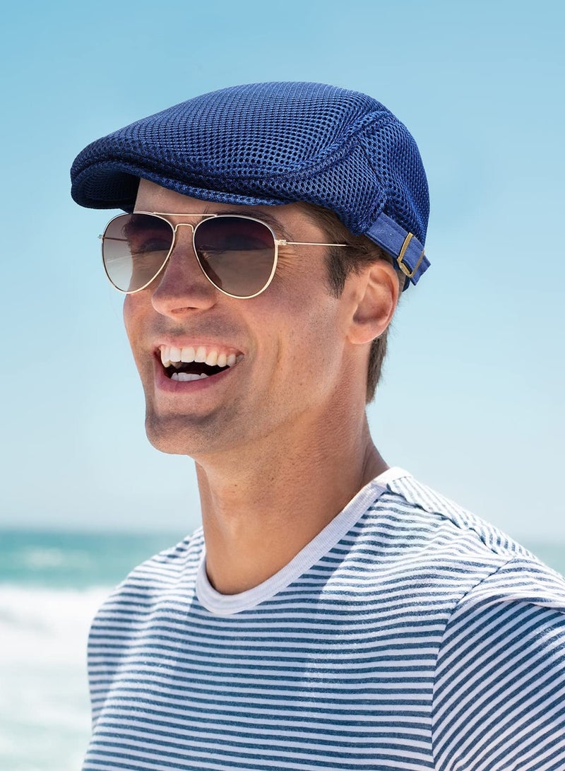 SOLARAE Men's Mesh Flat Cap, Berets, Breathable Summer Newsboy Hat, Adjustable Duckbill Ivy Cap Cabbie Flat Cap for Driving Hunting (6 Pcs) - Image 2