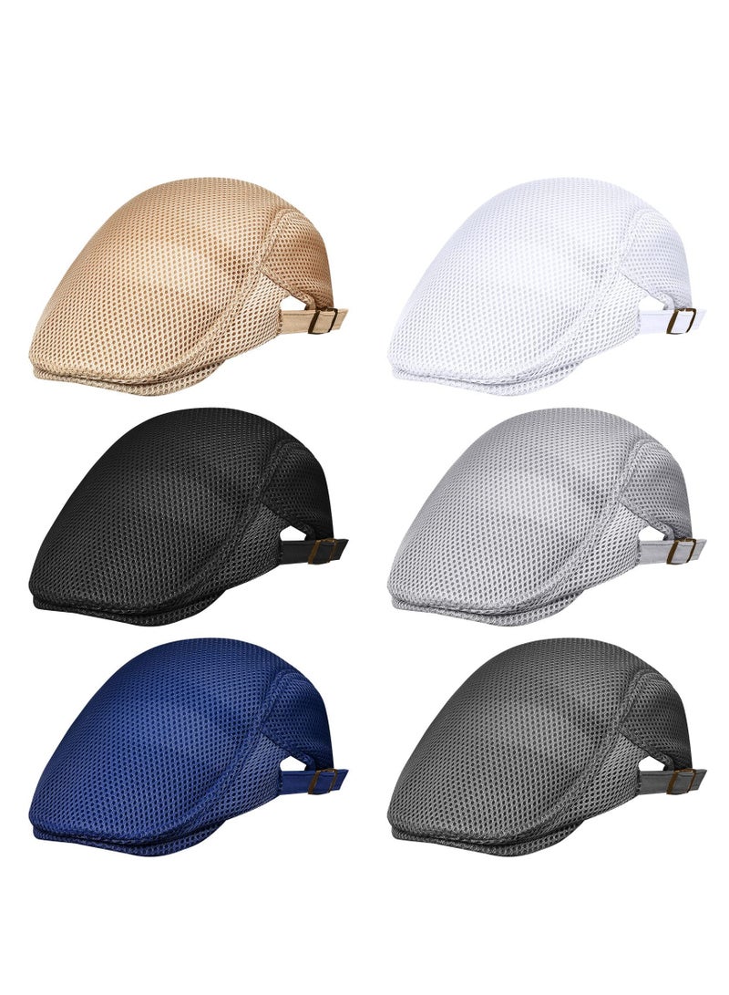 SOLARAE Men's Mesh Flat Cap, Berets, Breathable Summer Newsboy Hat, Adjustable Duckbill Ivy Cap Cabbie Flat Cap for Driving Hunting (6 Pcs) - Image 5