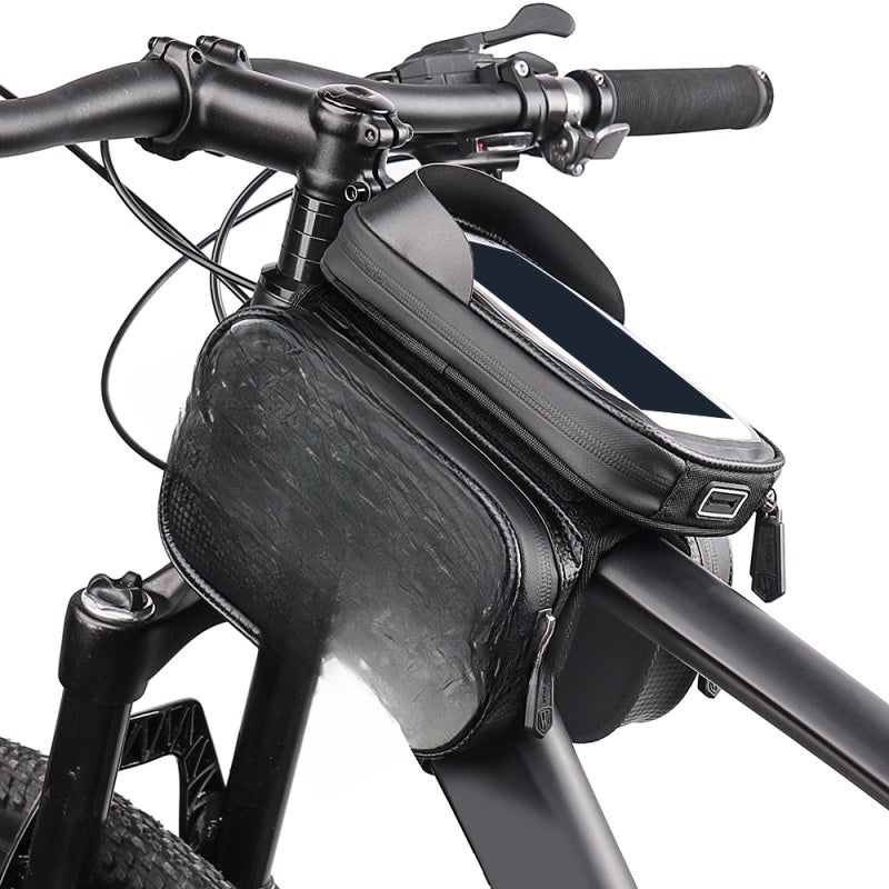 wheel up Bike Phone Bag: 6.5In Compatible Black PU Material, Wear-Resistant Water-Resistant, Transparent Sensitive Touchscreen - Dual Zippers Large Storage, Reflective Strip for Night Safety, Adjustable Fasten - Image 5