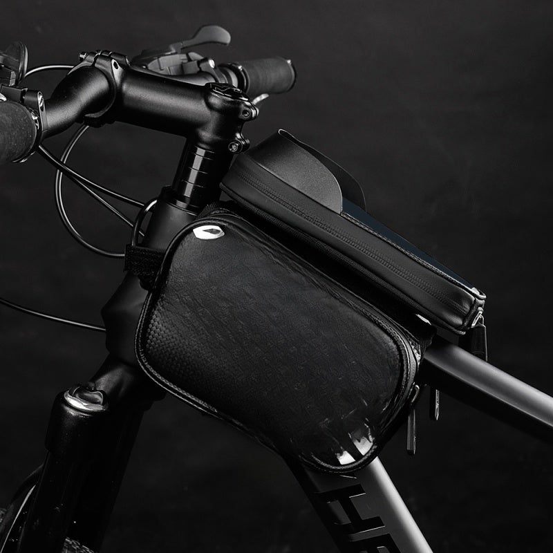 wheel up Bike Phone Bag: 6.5In Compatible Black PU Material, Wear-Resistant Water-Resistant, Transparent Sensitive Touchscreen - Dual Zippers Large Storage, Reflective Strip for Night Safety, Adjustable Fasten - Image 4