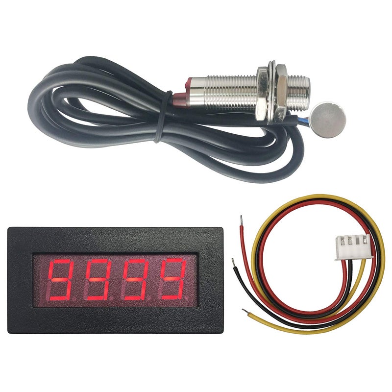 DIGITEN 4 Digital LED Tachometer RPM Speed Meter+Hall Proximity Switch Sensor NPN Red - Image 1
