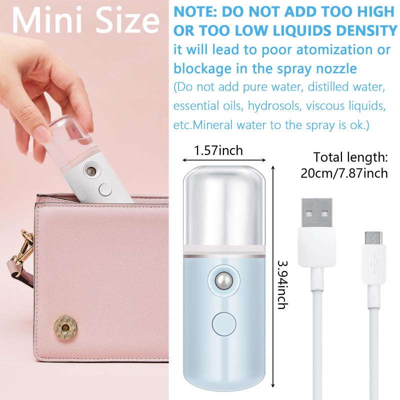 Mudder 4 Pcs Nano Facial Mister Handy Nano Mist Sprayer 30ml Visual Water Tank Portable Face Steamer Mini USB Mister for Lash Extensions, Skin Care, Makeup(White, Black, Blue, Pink) - Image 5