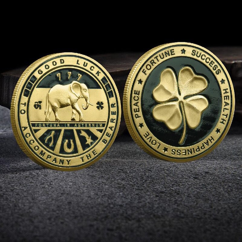 HARPIMER Lucky Coin with Good Luck Four Leaf Clover and Elephant and Lucky Symbols Commemorative Coin - Image 3