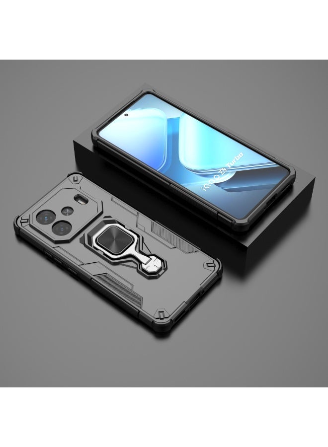 Case For Vivo iQOO Z9 Turbo Plus 5G  ,- Shockproof Dual Protection Brushed Cover - With Ultra Protection For Camera  - Case Slip-Resistant With Metal Ring - Black - Image 2