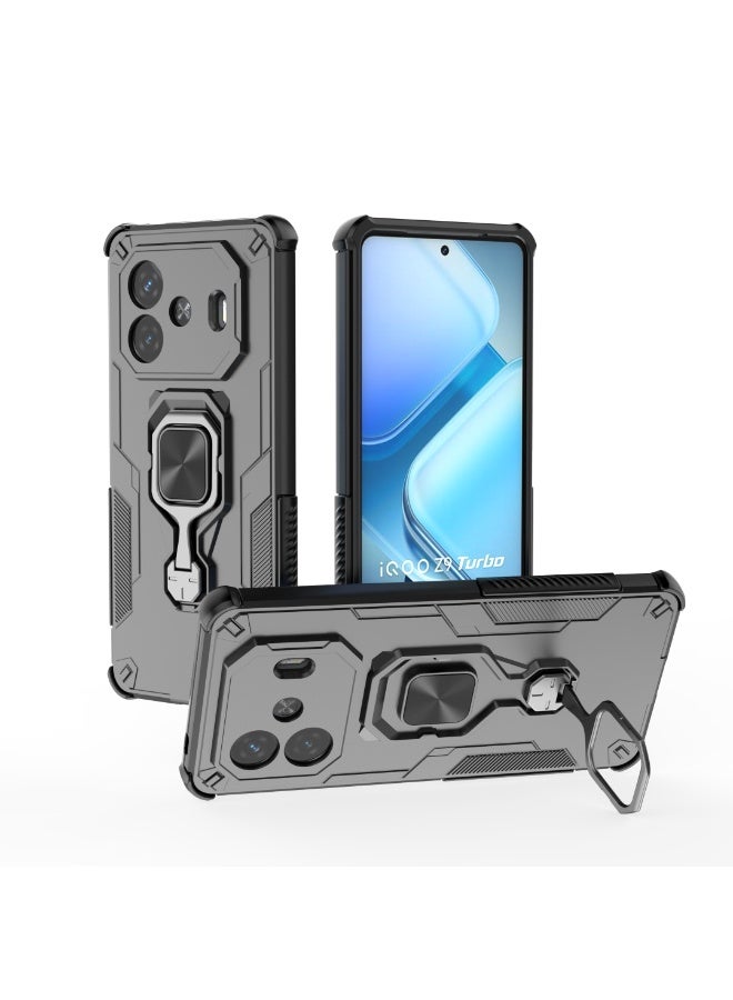 Case For Vivo iQOO Z9 Turbo Plus 5G  ,- Shockproof Dual Protection Brushed Cover - With Ultra Protection For Camera  - Case Slip-Resistant With Metal Ring - Black - Image 1