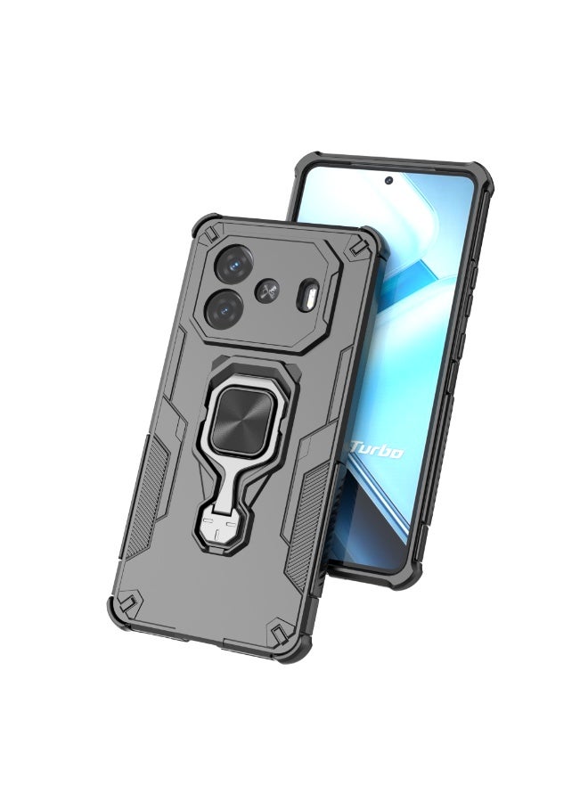 Case For Vivo iQOO Z9 Turbo Plus 5G  ,- Shockproof Dual Protection Brushed Cover - With Ultra Protection For Camera  - Case Slip-Resistant With Metal Ring - Black - Image 4