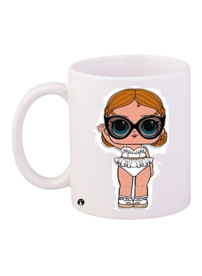 RYN Cartoon Printed Coffee Mug White/Beige/Black 11ounce
