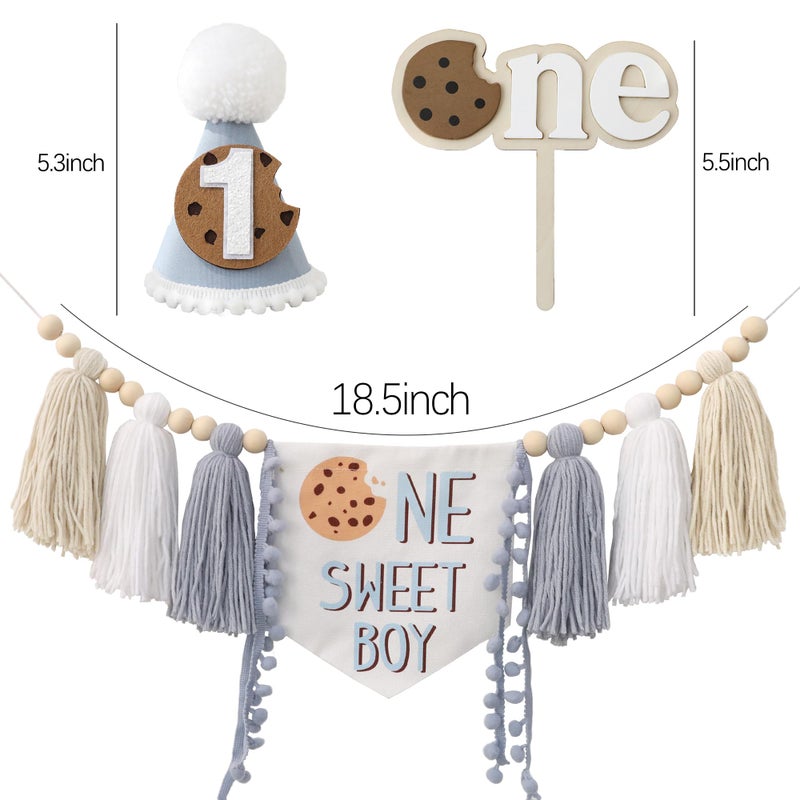 DCJHFJ Cookies One Sweet Boy High Chair Banner For Cookies Theme 1st Birthday Party Decorations With Birthday Hat - Image 5