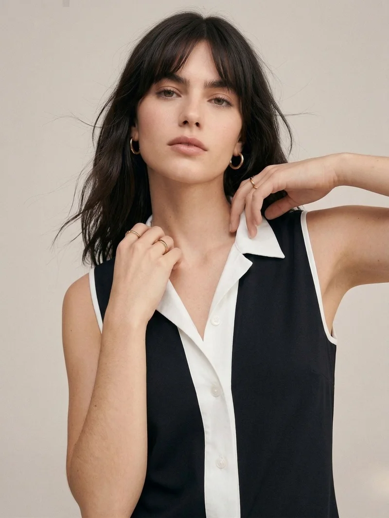 Outzidr  Black Sophisticated Black Sleeveless Shirt for Women | Best Price UAE
