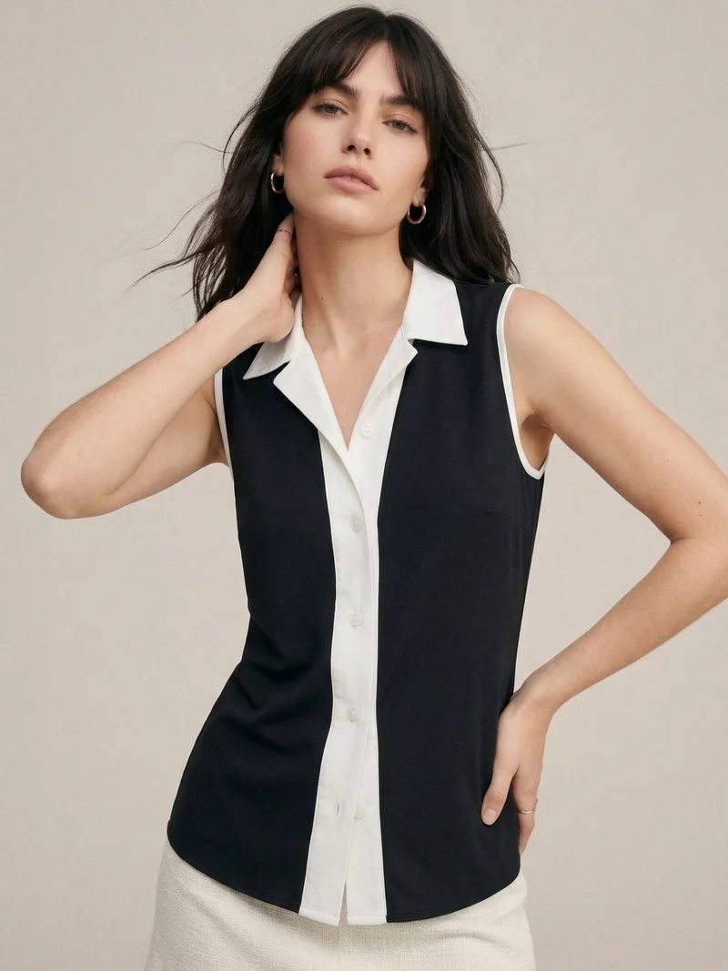 Outzidr  Black Sophisticated Black Sleeveless Shirt for Women | Best Price UAE