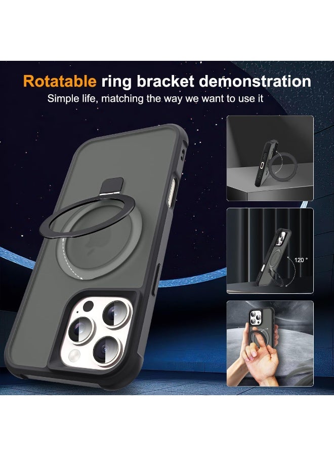 جراب مغناطيسي لهاتف iPhone 16 Pro Max مع حامل حلقي، [حماية من السقوط حتى 10 أقدام] [ملمس مخملي] جراب هاتف نحيف شفاف غير لامع مقاوم للصدمات لهاتف iPhone 16 Pro Max 6.9 بوصة، أسود - Image 5