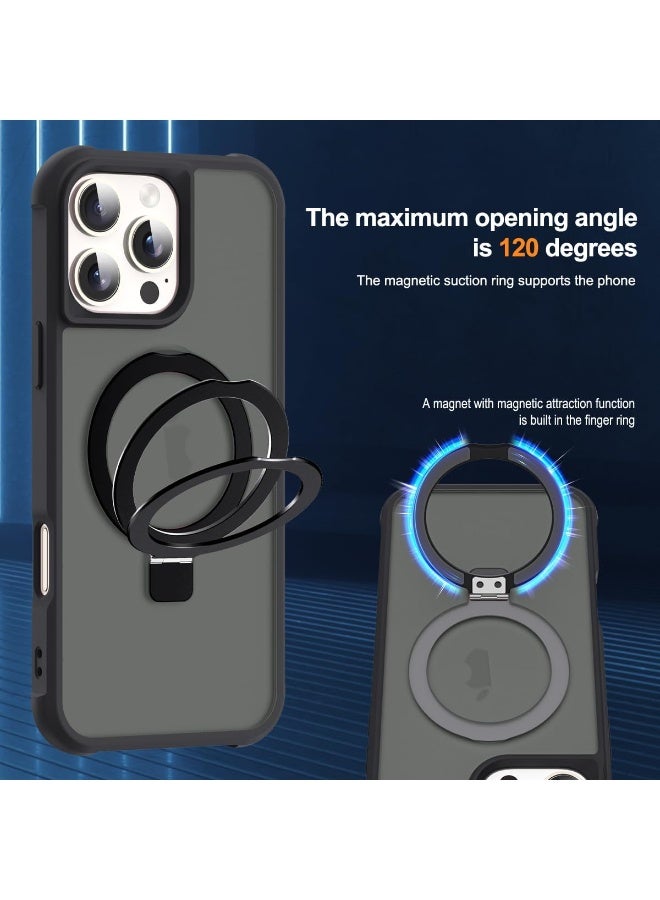 جراب مغناطيسي لهاتف iPhone 16 Pro Max مع حامل حلقي، [حماية من السقوط حتى 10 أقدام] [ملمس مخملي] جراب هاتف نحيف شفاف غير لامع مقاوم للصدمات لهاتف iPhone 16 Pro Max 6.9 بوصة، أسود - Image 4