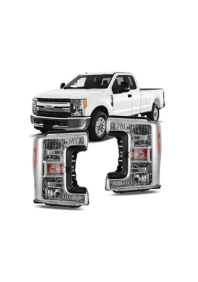 Replacement Headlights For 2017-2019 Ford F-250 F-350 F-450 F-550 Super Duty - Driver And Passenger Side - Chrome/Clear