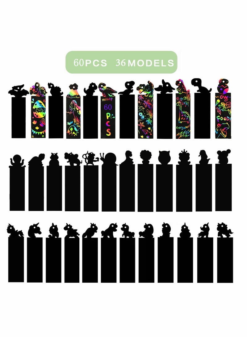 SYOSI Scratch Art Magic Rainbow Bookmarks for Kids Children, Animal Craft DIY Paper Scratch Art Gift Tags with 60 Colorful Ropes and 30 Stylus for Classroom Gifts, Party Bags Filler for Kids (60Pcs) - Image 2