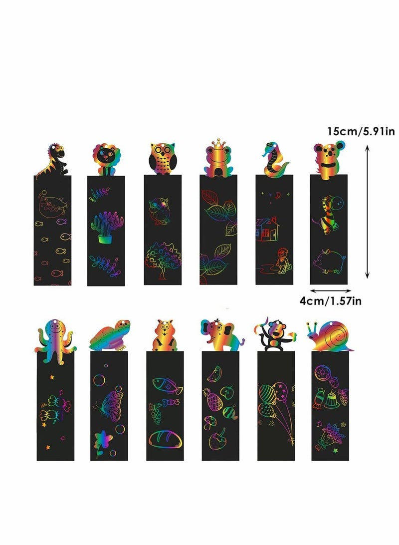 SYOSI Scratch Art Magic Rainbow Bookmarks for Kids Children, Animal Craft DIY Paper Scratch Art Gift Tags with 60 Colorful Ropes and 30 Stylus for Classroom Gifts, Party Bags Filler for Kids (60Pcs) - Image 3