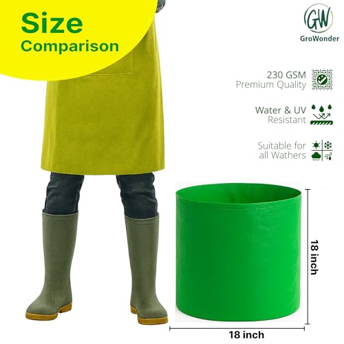 GroWonder Plant Bags for Home Garden, 18x18 inches, 230 GSM Strong, Terrace Gardening Vegetable Planting Pots, Woven Fabric Leafy Fruits Growing Containers, Pack of 1 - Image 2