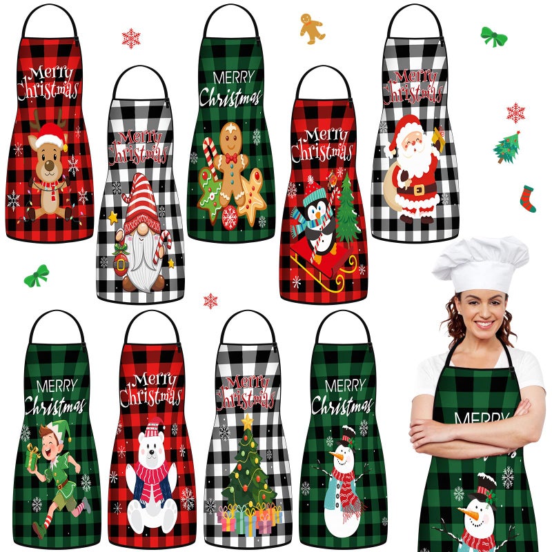 JenPen 9 Pcs Christmas Aprons Adjustable Funny Holiday Plaid Aprons Bulk Cute Kitchen Cooking Apron Gifts for Women Men for Baking Chef Xmas Party Supplies - Image 2