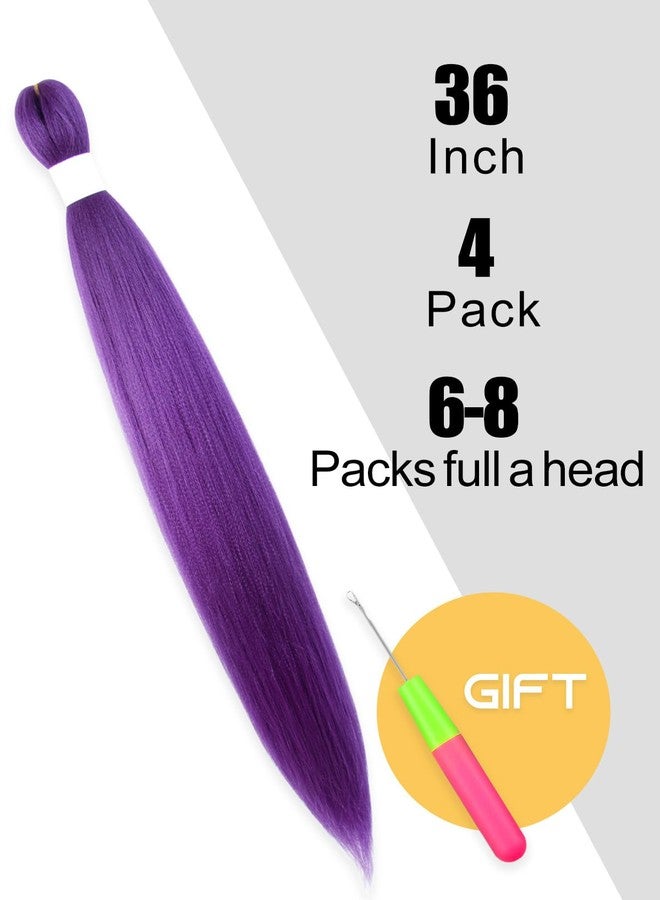 KAVSORAPI Purple Braiding Hair 36 Inch Pre Stretched Hair Long Straight Crochet Braids Yaki Texture Synthetic Fiber 4 Packs (Dark Purple) - Image 2