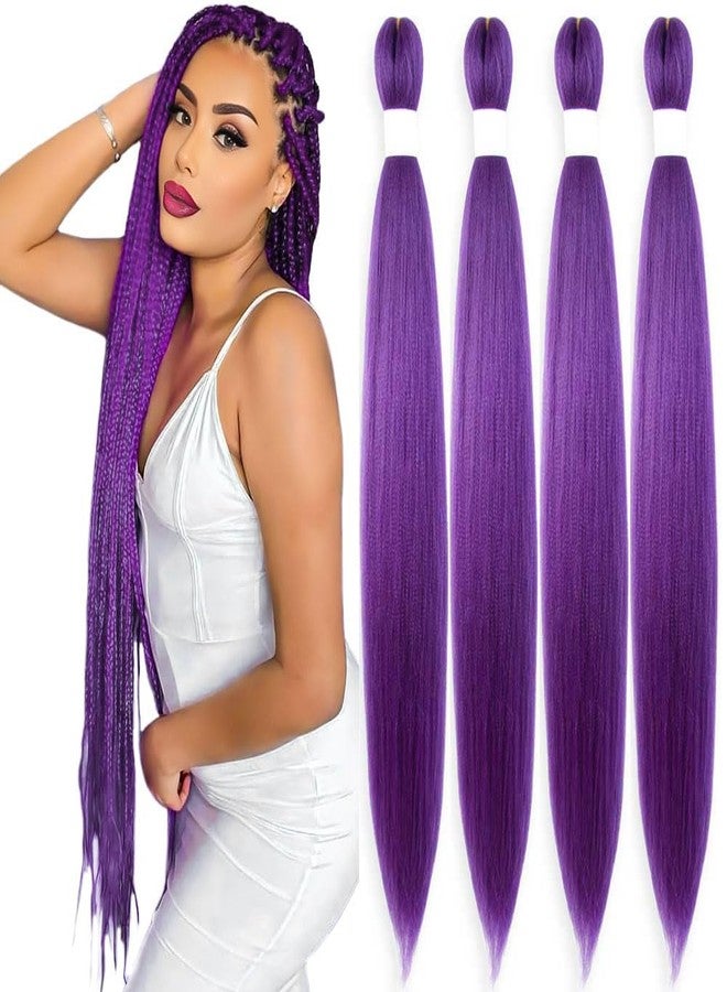 KAVSORAPI Purple Braiding Hair 36 Inch Pre Stretched Hair Long Straight Crochet Braids Yaki Texture Synthetic Fiber 4 Packs (Dark Purple) - Image 1
