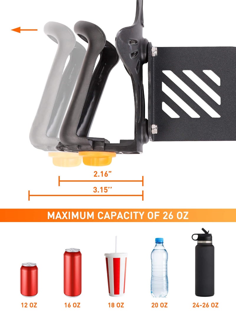Savadicar حامل أكواب Savadicar متوافق مع Jeep Wrangler (JL) & Gladiator (JT) 2018-2025، Fit Standard Bottles بمقاس 2.2 إلى 3.1 بوصة، ملحقات تمديد للجيب، الجانب الأيسر، أسود - Image 2