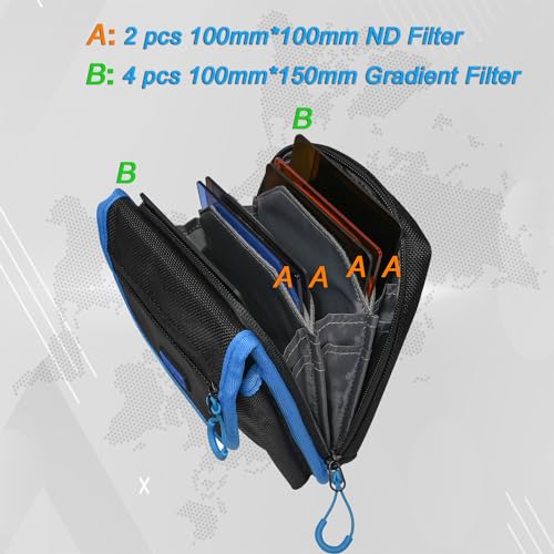 SIOTI Camera ND Filter Case, Filter Holder Pouch, Holding One Filter Holder and 6 Pieces ND Square Filter, Compatible for 100mm *100mm*2mm or 100mm *150mm*2mm Square Lens ND Filters - Image 2