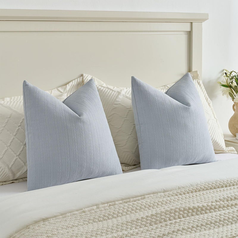 FUTEI Light Blue Decorative Throw Pillow Covers 18x18 Inch Set of 2,Soft Cozy Wheat Ear Striped Patterns Cushion Cases,Modern Home Decor for Couch Bed Living Room - Image 5