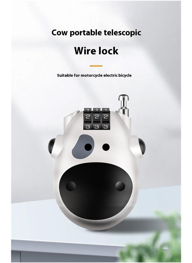yongsheng Mini Bicycle Lock ,Creative Cute Cow Digital Code Combination Password Mini Lock, Adjustable Cable Lock for Suitcase, Baggage, Cabinet, Stroller, Scooter, Skateboard, Bicycle, Travel Backpack - Silver  - Image 4