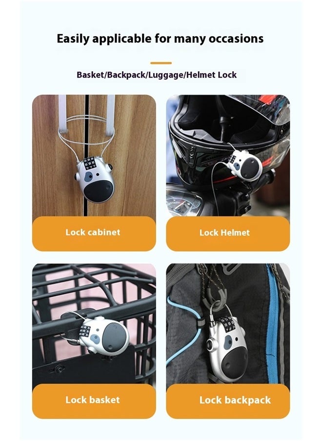 yongsheng Mini Bicycle Lock ,Creative Cute Cow Digital Code Combination Password Mini Lock, Adjustable Cable Lock for Suitcase, Baggage, Cabinet, Stroller, Scooter, Skateboard, Bicycle, Travel Backpack - Silver  - Image 5