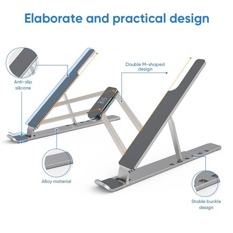 XPPen Drawing Tablet Stand for Desk,Silver Portable Holder for Graphics Tablet&Pen Display, Aluminum Computer Riser Compatible with 10 to 15.6 Inch Laptops and Drawing Tablets,Portable and Adjustable - Image 4