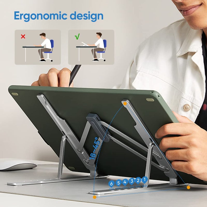 XPPen Drawing Tablet Stand for Desk,Silver Portable Holder for Graphics Tablet&Pen Display, Aluminum Computer Riser Compatible with 10 to 15.6 Inch Laptops and Drawing Tablets,Portable and Adjustable - Image 3