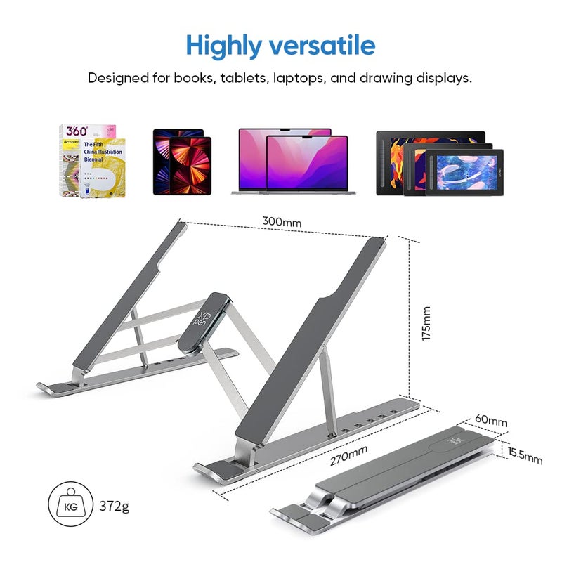 XPPen Drawing Tablet Stand for Desk,Silver Portable Holder for Graphics Tablet&Pen Display, Aluminum Computer Riser Compatible with 10 to 15.6 Inch Laptops and Drawing Tablets,Portable and Adjustable - Image 5