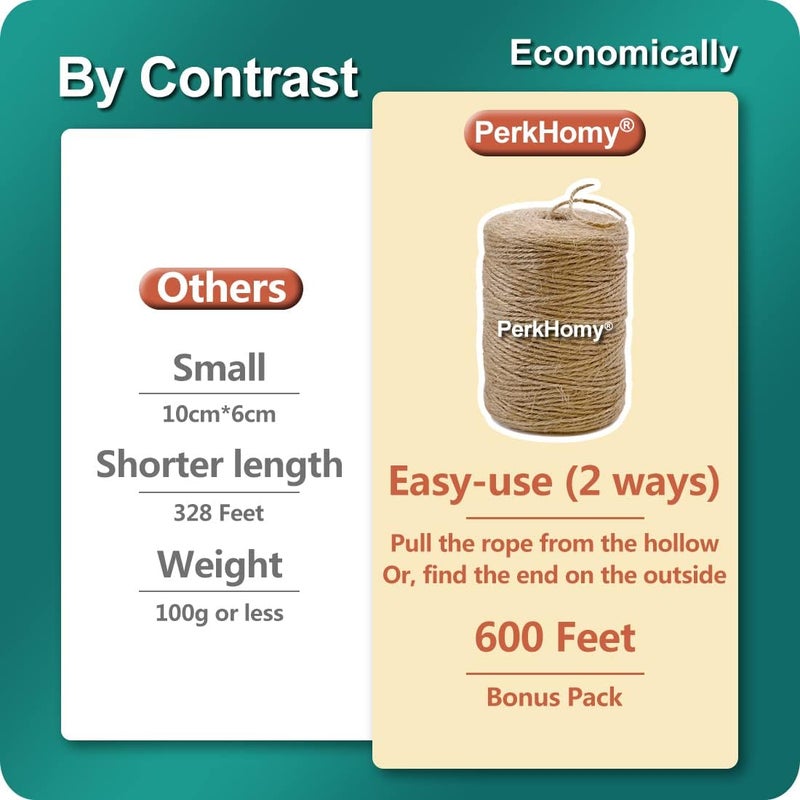 PH PERKHOMY PerkHomy Natural Jute Twine 600 Feet Long Twine String for Crafts Gift Wrapping Packing Gardening Wedding Decor (Brown 2mm * 600feet) - Image 2