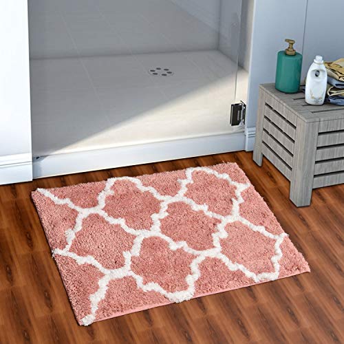 AEROHAVEN™ Glorious Super Soft Microfiber Abstract Moroccan Designer Anti Slip Bathmat (Peach, 40 cm x 60 cm) - Image 1