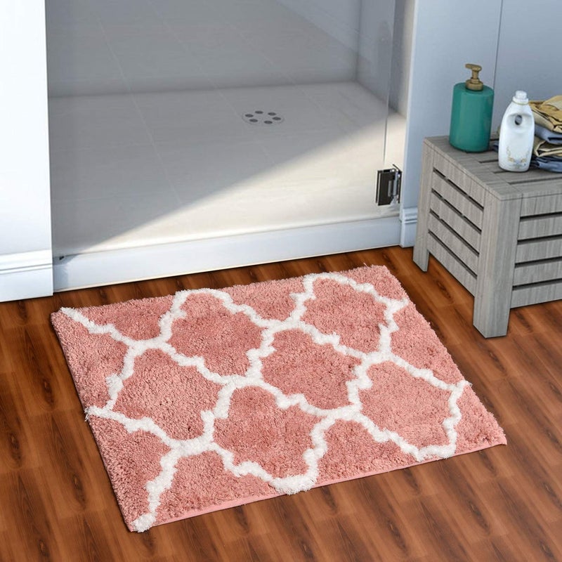 AEROHAVEN™ Glorious Super Soft Microfiber Abstract Moroccan Designer Anti Slip Bathmat (Peach, 40 cm x 60 cm) - Image 5