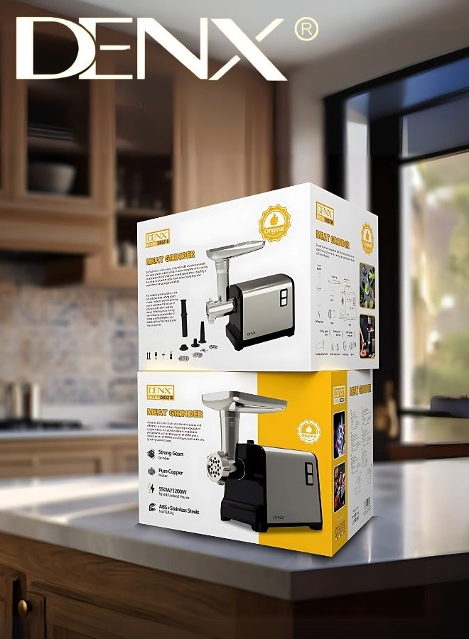 Denx Meat Grinder, Electric Meat Grinder with Stainless Steel Blade, 1200W, Silver - Image 5