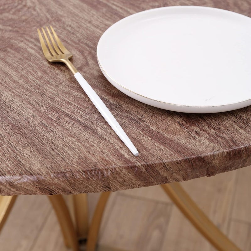 Walrus Round Vinyl Fitted Tablecloth with Flannel Backing Elastic Edge Design Table Cover Waterproof Oil-Proof Plastic Table Cloth Stain-Resistant Wipeable for Round Table - Image 4