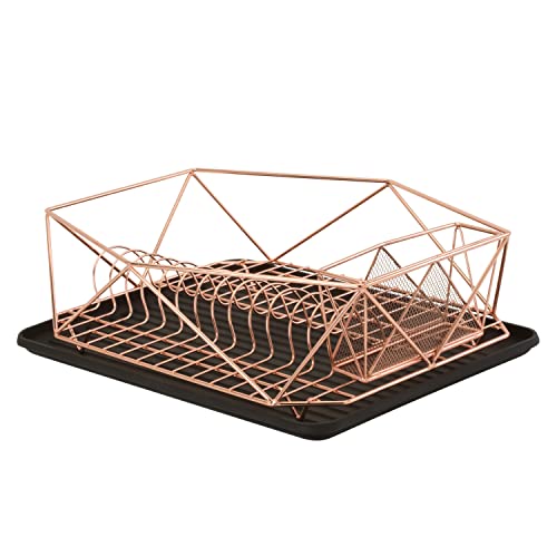 Kitchen Details Geode Deluxe Dish Drying Rack with Drain Board  Cutlery Basket  Utensil Holder  Iron Frame  Copper
