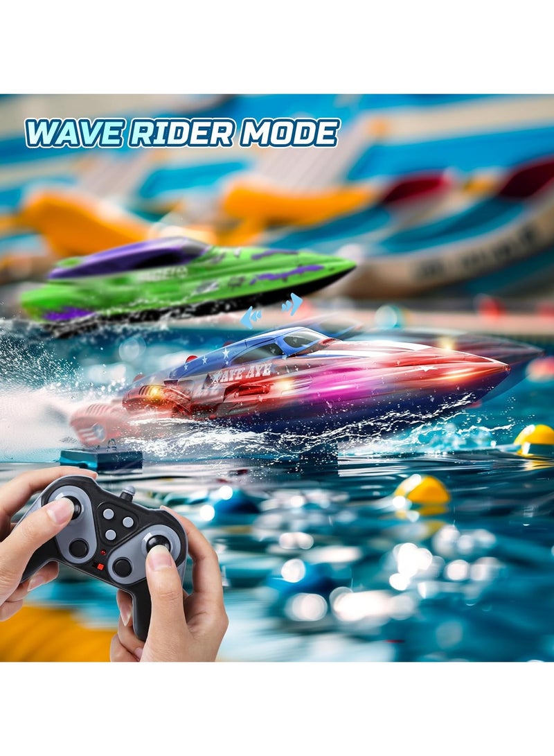DEERC Set of 2 Remote Control Boats for Kids  – 1 Batteries, 2.4GHz RC Racing Boats with LED Lights for Pools and Lakes – Summer Toy - Image 2