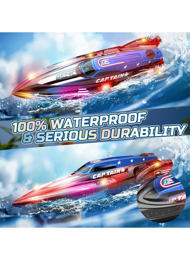 DEERC Set of 2 Remote Control Boats for Kids  – 1 Batteries, 2.4GHz RC Racing Boats with LED Lights for Pools and Lakes – Summer Toy - Image 1