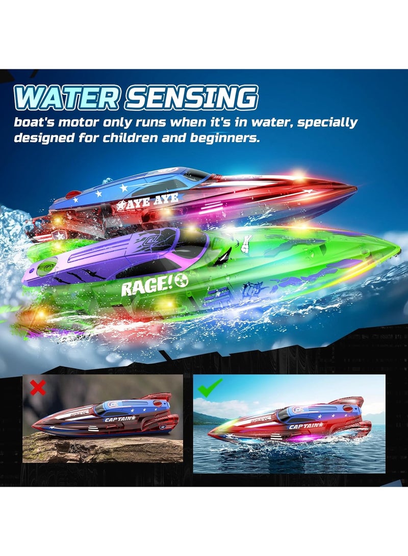 DEERC Set of 2 Remote Control Boats for Kids  – 1 Batteries, 2.4GHz RC Racing Boats with LED Lights for Pools and Lakes – Summer Toy - Image 3