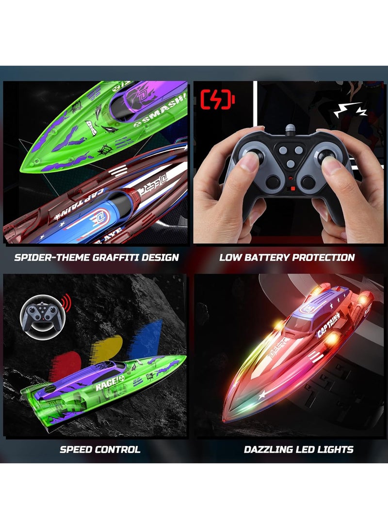 DEERC Set of 2 Remote Control Boats for Kids  – 1 Batteries, 2.4GHz RC Racing Boats with LED Lights for Pools and Lakes – Summer Toy - Image 4